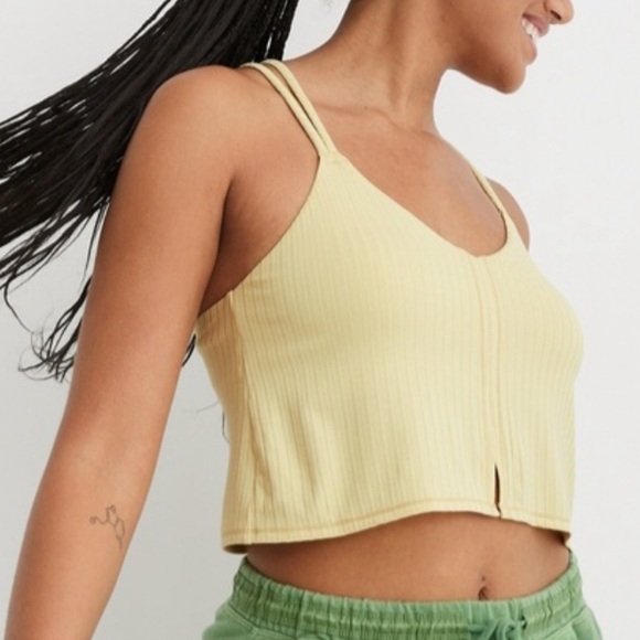 NWT- Aerie Yellow Ribbed Bralette Lace Racerback Crop Top size XL - Picture 2 of 6